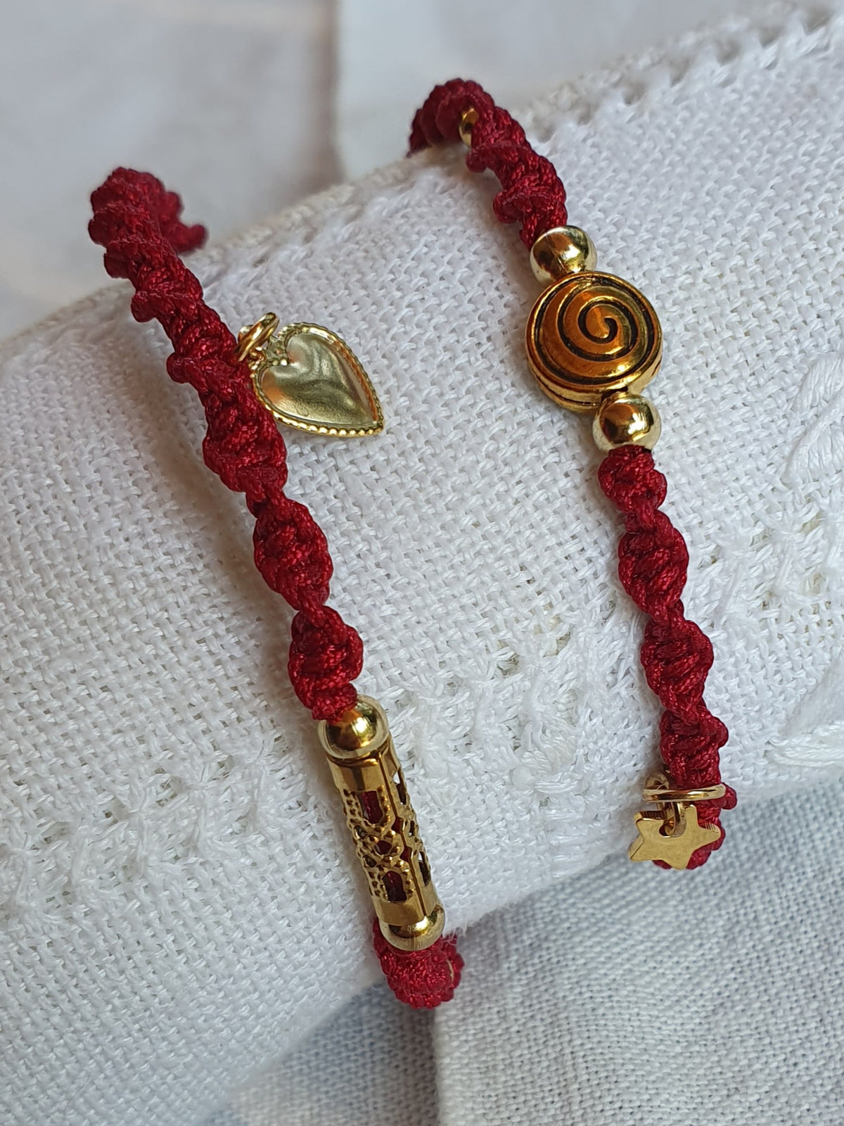 Ensemble 2 bracelets tissés Bordeaux - Doré